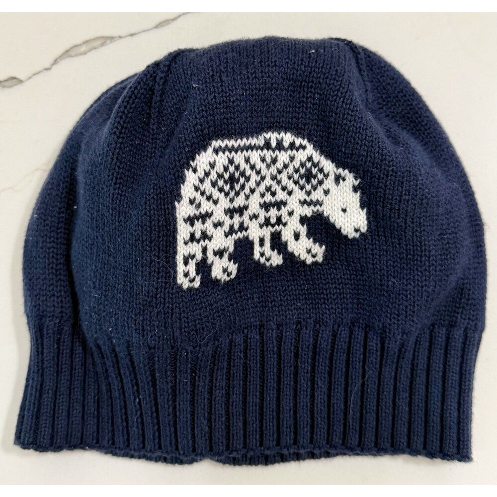 JANIE AND JACK Bear Navy Blue Knit Cotton Hat Size Kids 6-8 Years Old